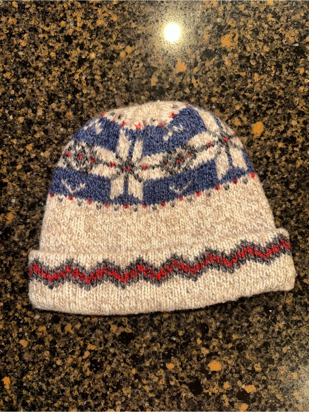 Vintage Eddie Bauer Wool Fair Isle Beanie Hat Made USA Nordic Ski Winter